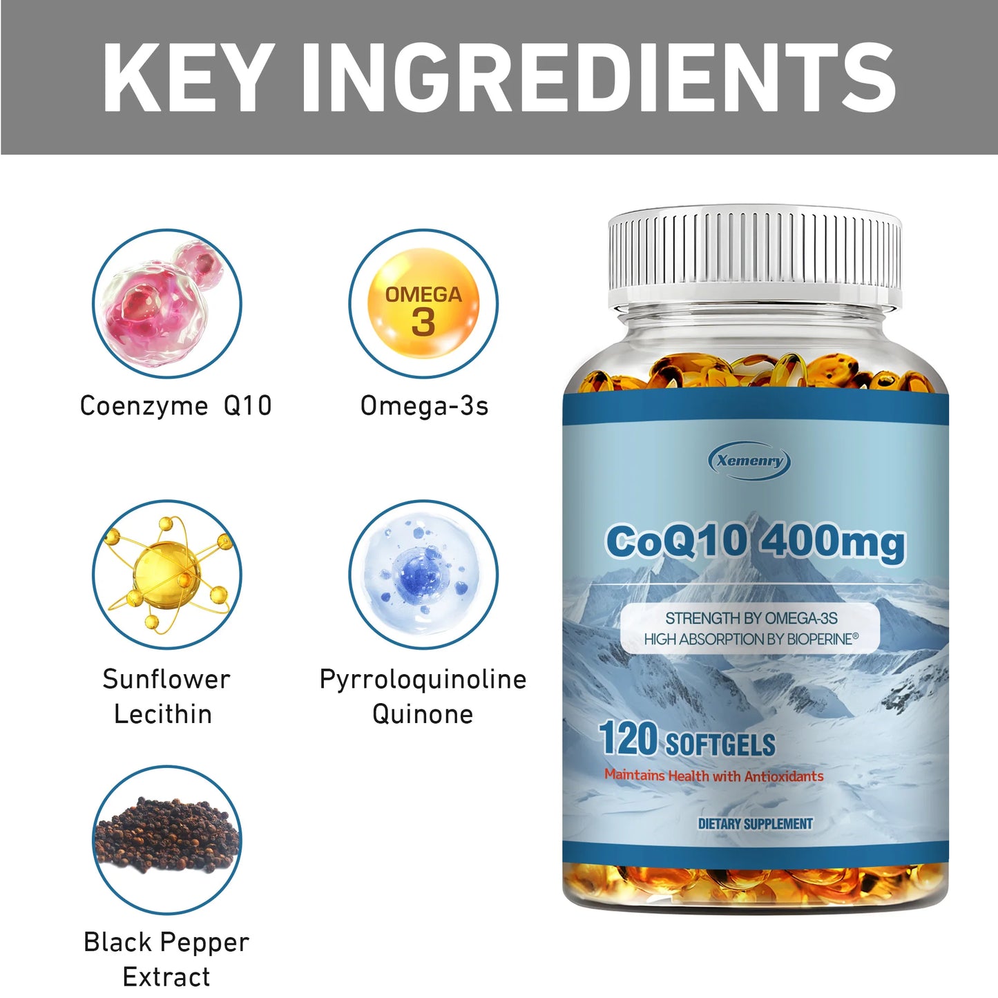 CoQ10 400mg - Supports Energy Production, Heart, Cardiovascular Health, Promotes Blood Circulation, Antioxidant - 120 Capsules