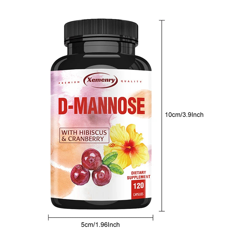 D-Mannose Supplement - Healthy Bladder, Natural Cleansing, Rapid Detoxification, Contains Cranberry Fruit Powder - 120 Capsules