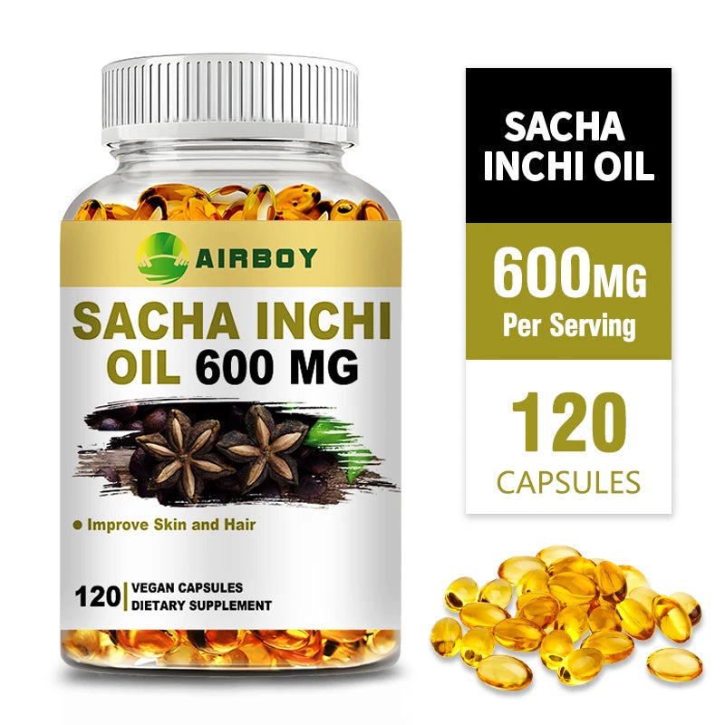 Sacha Inchi Capsules 600 Mg - Rich in Omega 3, 6 and 9 and Antioxidants To Improve Skin and Hair Health - 120 Capsules