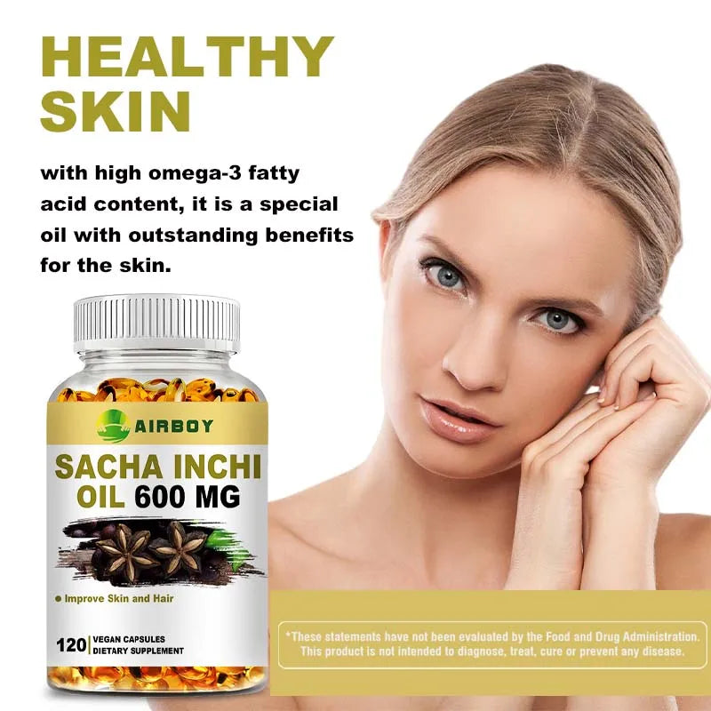 Sacha Inchi Capsules 600 Mg - Rich in Omega 3, 6 and 9 and Antioxidants To Improve Skin and Hair Health - 120 Capsules