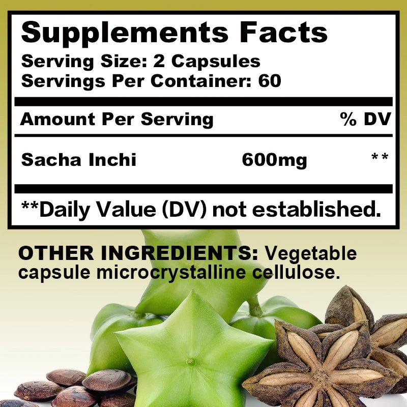 Sacha Inchi Capsules 600 Mg - Rich in Omega 3, 6 and 9 and Antioxidants To Improve Skin and Hair Health - 120 Capsules