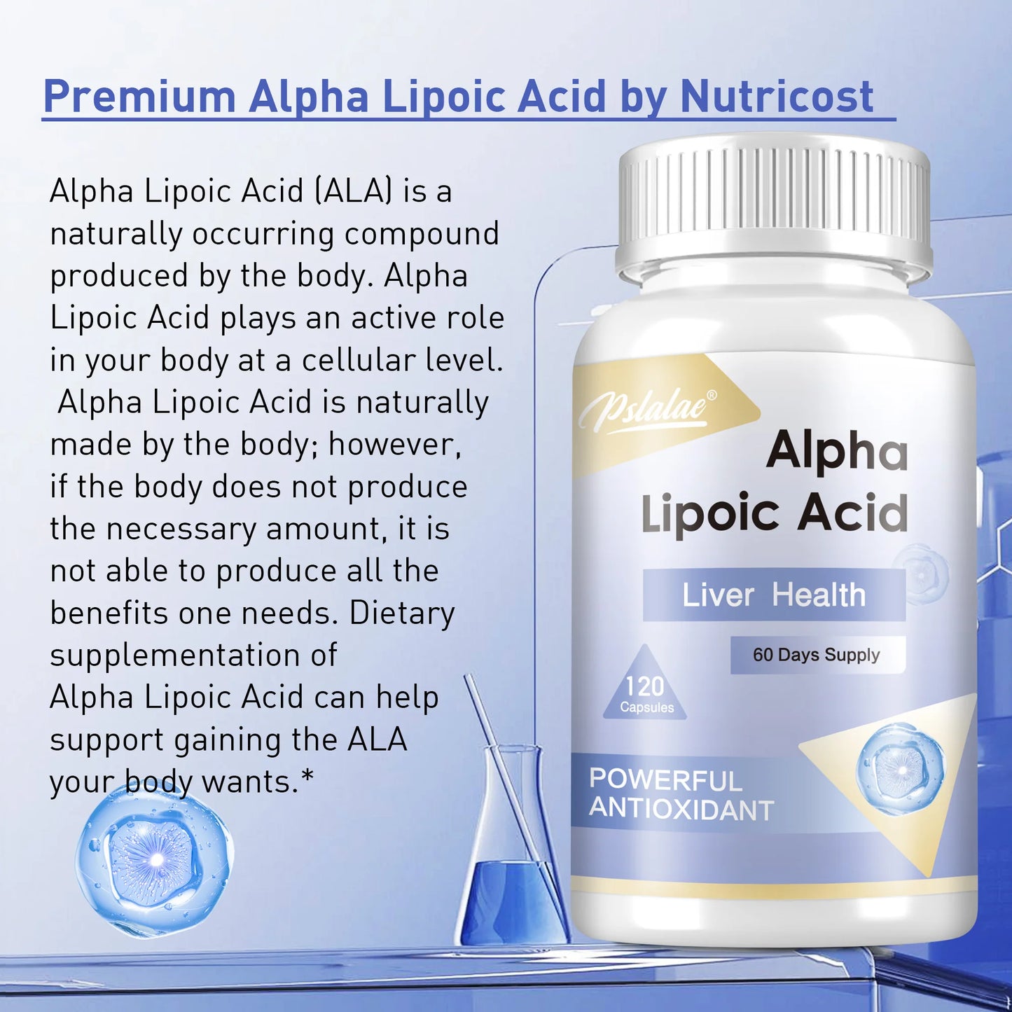 Alpha Lipoic Acid - Antioxidant, Beneficial for Brain and Heart Health, Improve Nerve Function - 120 Capsules