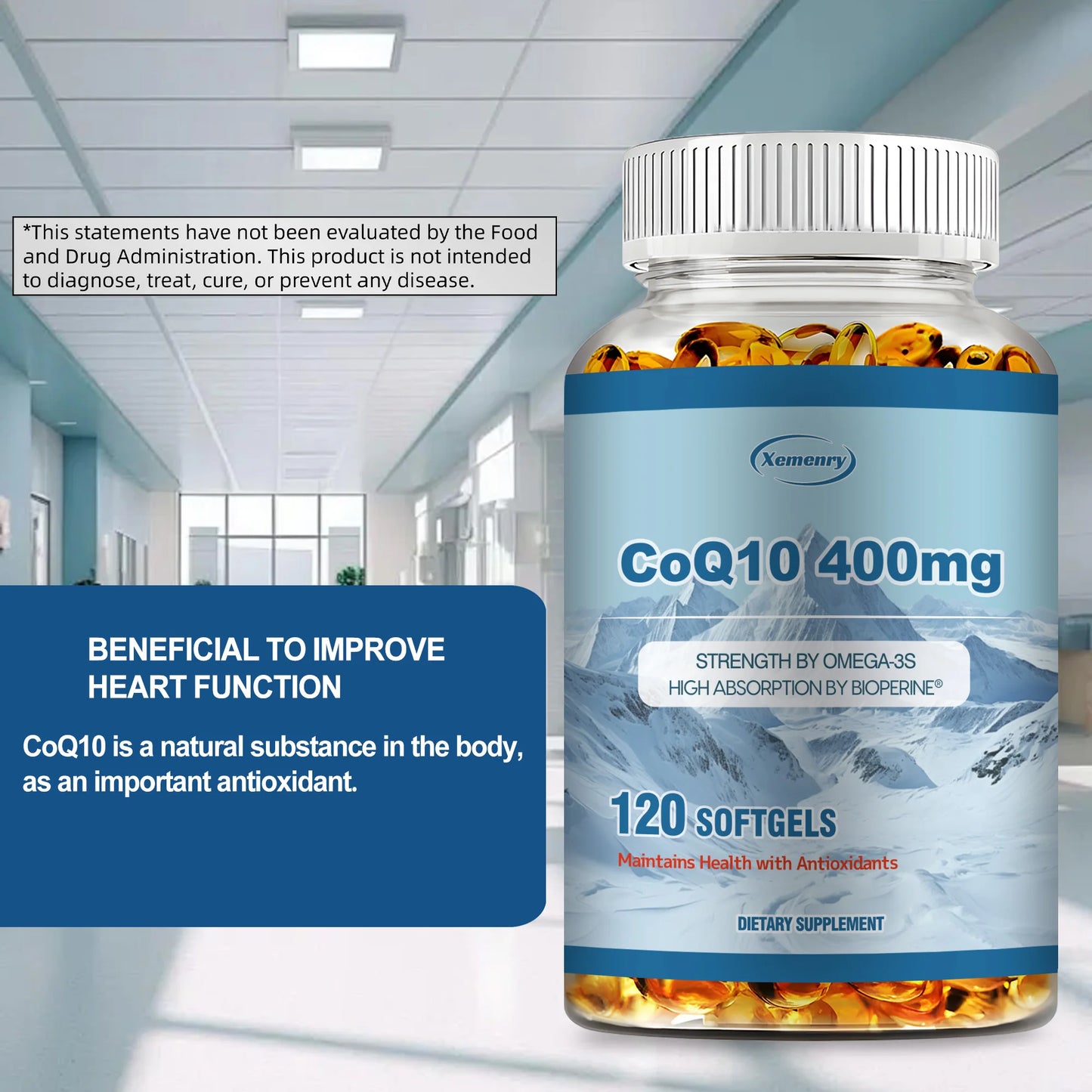 CoQ10 400mg - Supports Energy Production, Heart, Cardiovascular Health, Promotes Blood Circulation, Antioxidant - 120 Capsules