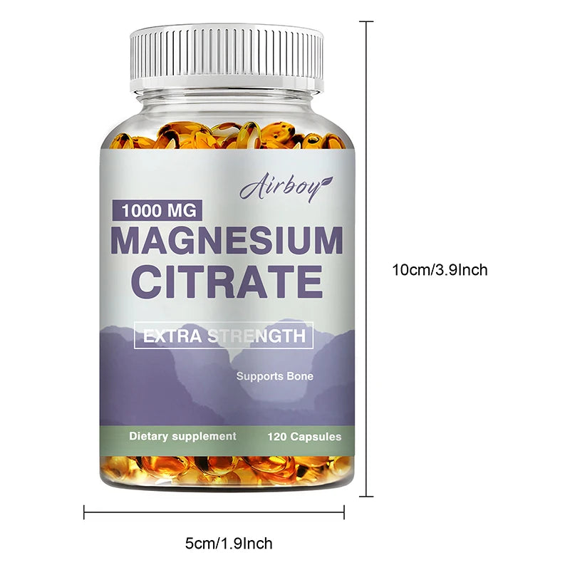 Magnesium Citrate 1000mg - Dietary Supplement for Muscle, Nerve, Bone and Heart Support - 120 Capsules