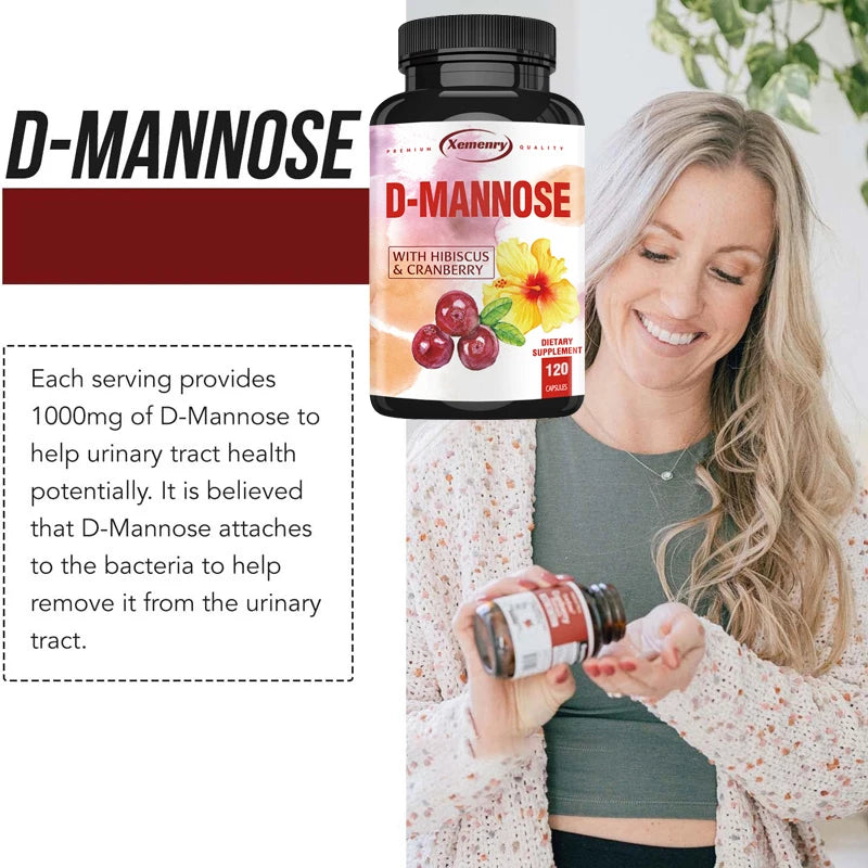 D-Mannose Supplement - Healthy Bladder, Natural Cleansing, Rapid Detoxification, Contains Cranberry Fruit Powder - 120 Capsules