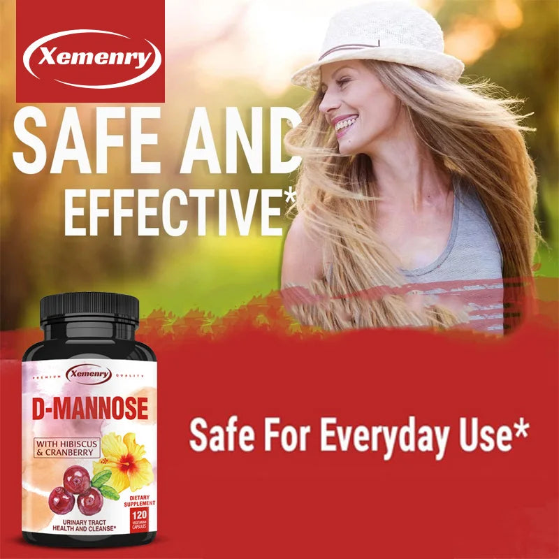 D-Mannose Supplement - Healthy Bladder, Natural Cleansing, Rapid Detoxification, Contains Cranberry Fruit Powder - 120 Capsules