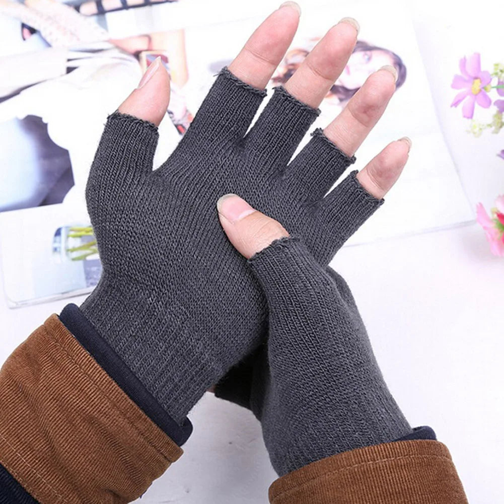 Knitted Stretch Half Finger Fingerless Gloves Men And Women 1Pair Winter Outdoor Sport Cycling Wrist Warm Working Gloves Unisex