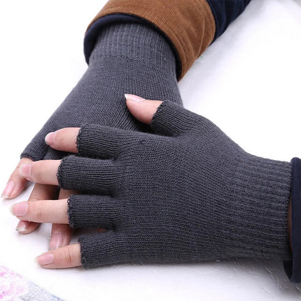 Knitted Stretch Half Finger Fingerless Gloves Men And Women 1Pair Winter Outdoor Sport Cycling Wrist Warm Working Gloves Unisex