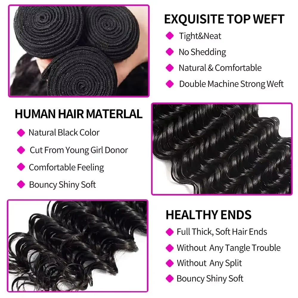 10-40 Inches Deep Wave Bundles Human Hair For Women Weave Bundles 1/3/4 Bundle Deals Human Hair Extensions Brazilian