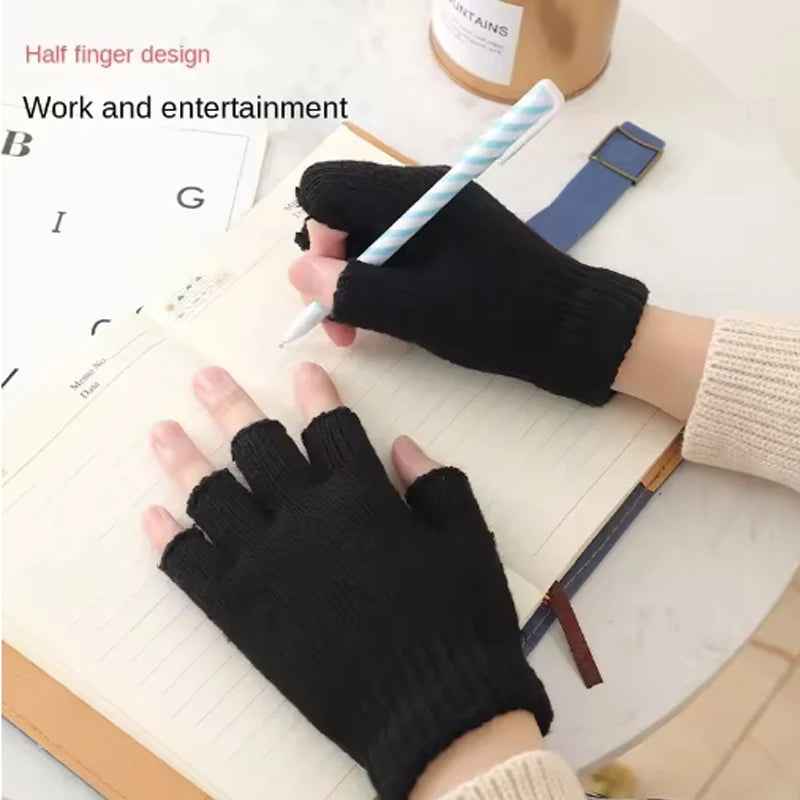 Knitted Stretch Half Finger Fingerless Gloves Men And Women 1Pair Winter Outdoor Sport Cycling Wrist Warm Working Gloves Unisex