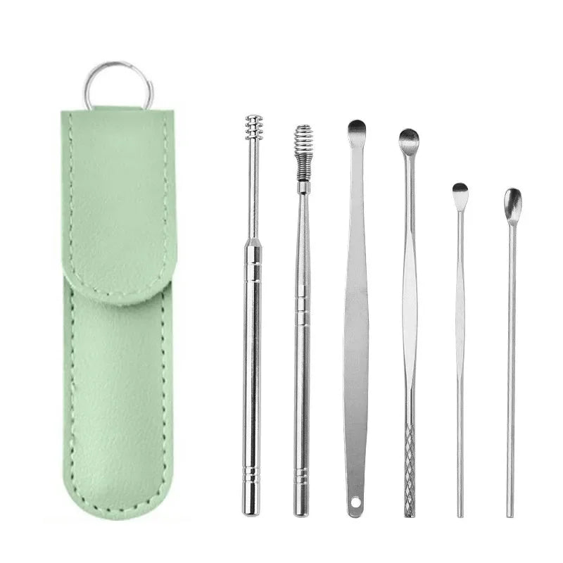 6Pcs/set Ear Cleaner Ear Wax Pickers Stainless Steel Earpick Wax Remover Piercing Kit Earwax Curette Spoon Care Ear Clean Tools