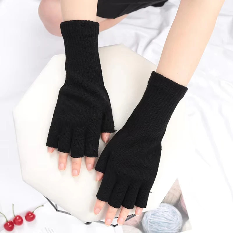 Knitted Stretch Half Finger Fingerless Gloves Men And Women 1Pair Winter Outdoor Sport Cycling Wrist Warm Working Gloves Unisex