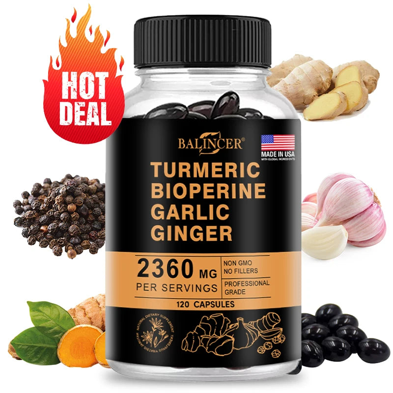 Turmeric Ginger Supplement for Digestive Health, Immune Health, Inflammation and Joint Health Powerful Formula