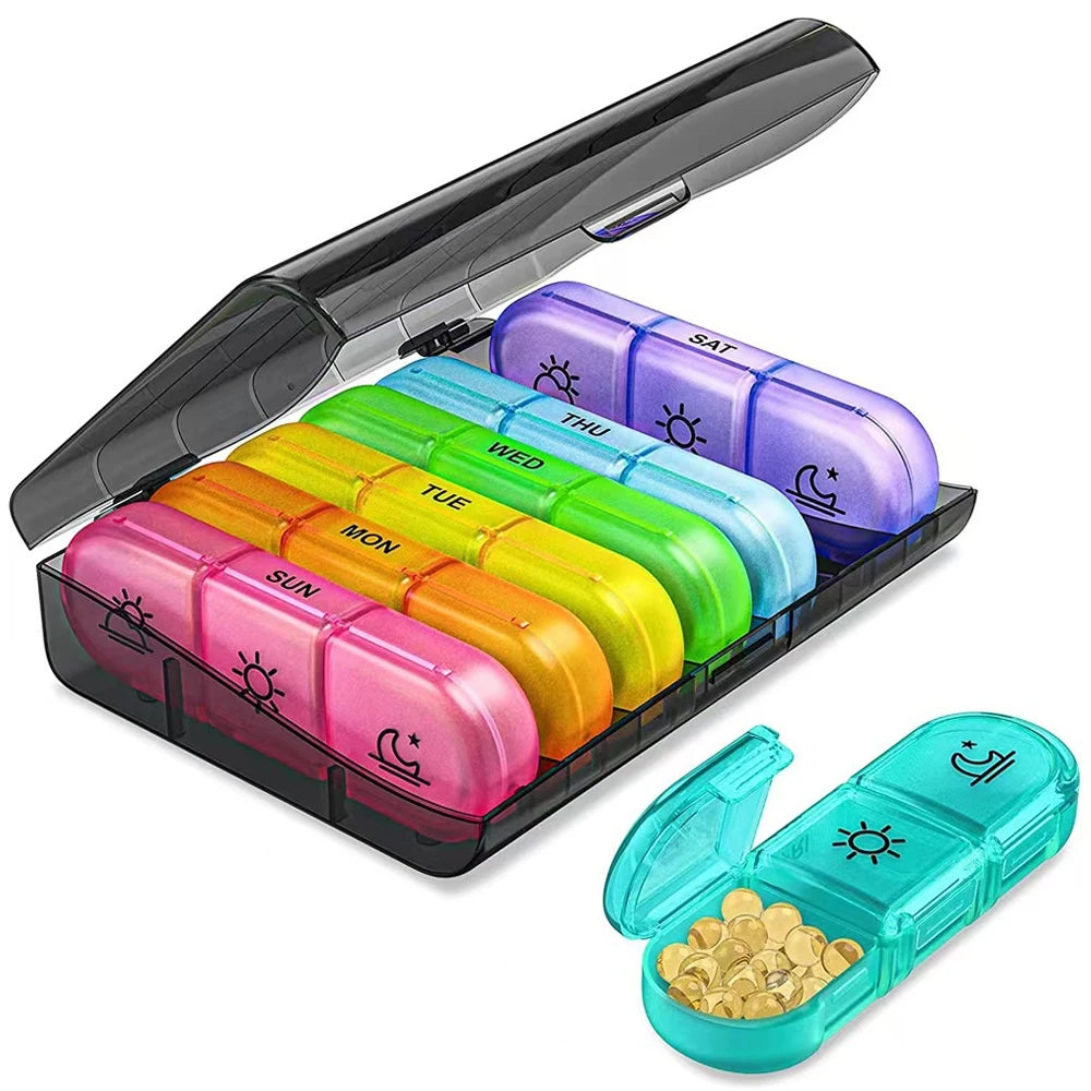 Weekly Pill Organizer 3 Times A Day, Compact Pill Box 7 Day for Managing Your Vitamins, Fish Oils, Supplements and Medications