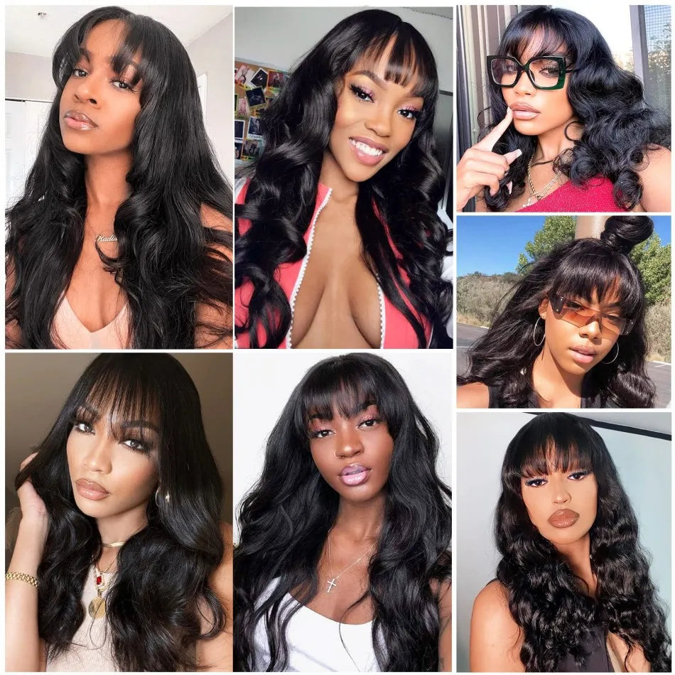 3x1 middle part lace human hair wig with bangs body wave human hair wigs Full Machine Made bob wig with bangs For Women Choice