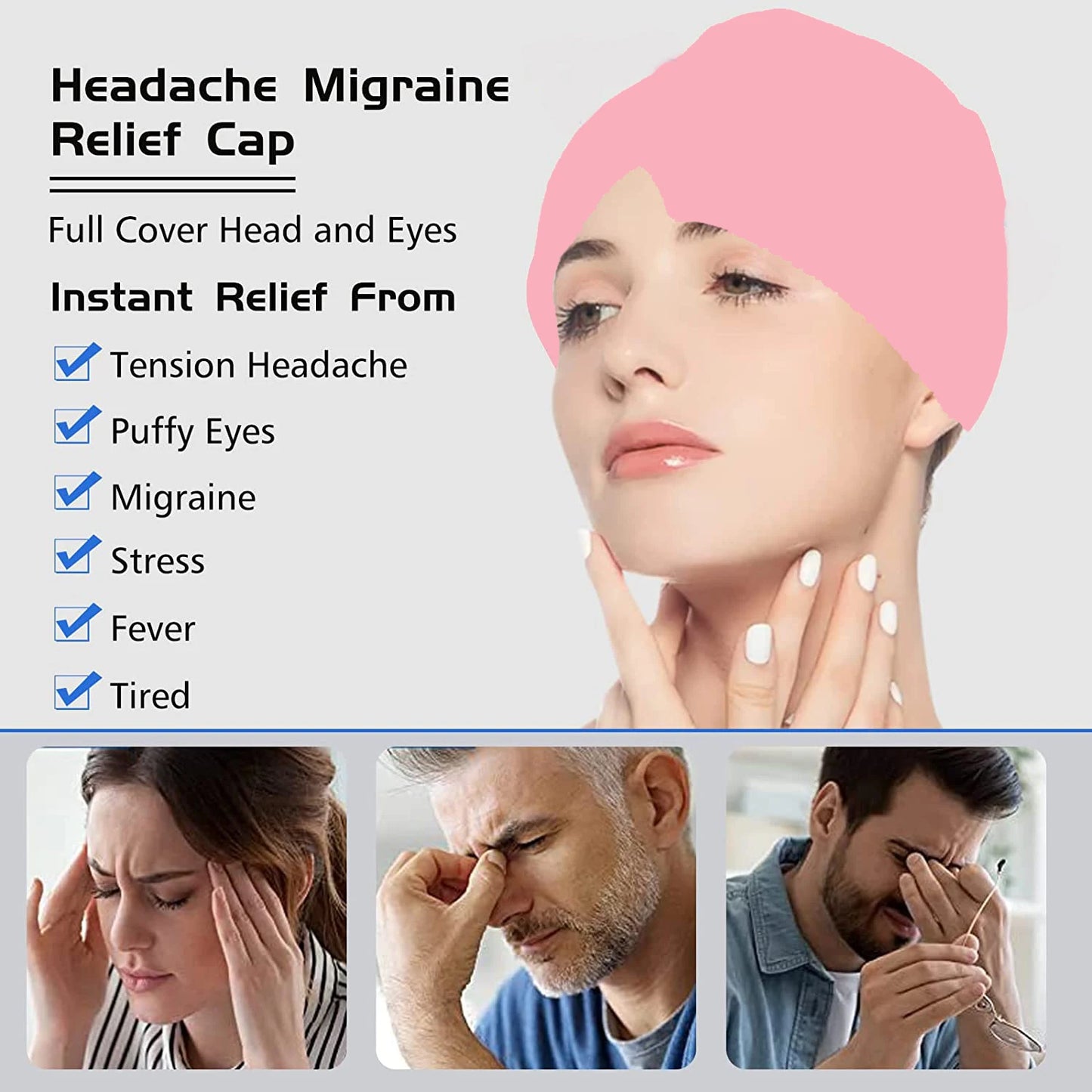 Migraine Relief HatHead Massager Gel Hot Cold Therapy Headache Migraine Relief Cap For Chemo,Sinus Neck Wearable Therapy Wrap