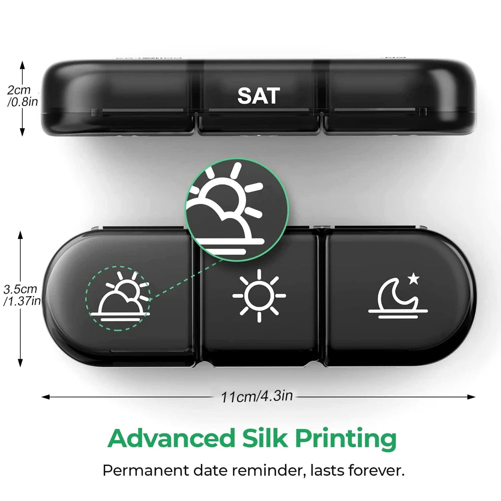 Weekly Pill Organizer 3 Times A Day, Compact Pill Box 7 Day for Managing Your Vitamins, Fish Oils, Supplements and Medications