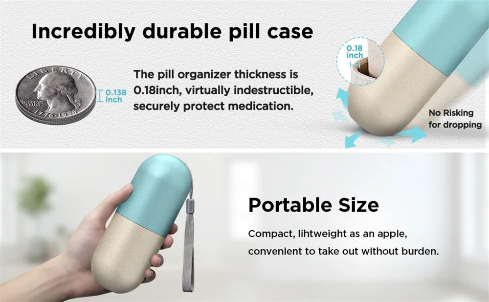 Pill Splitters Cute Weekly Pill Organizer BPA Free Travel Hiking 7 Day Pill Box Case To Hold Pills Vitamins Fish Oil Supplements