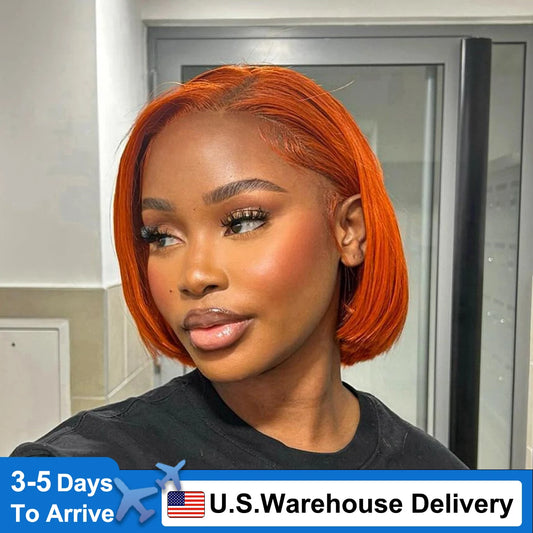 16 Inch180 Density Short Bob Wigs Pre Plucked Natural Hairline Wig Ginger Orange Straight Bob 13x5 HD Lace Front Wig Human Hair