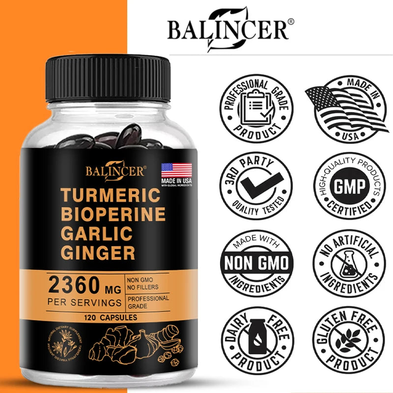 Turmeric Ginger Supplement for Digestive Health, Immune Health, Inflammation and Joint Health Powerful Formula