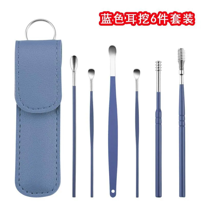 6Pcs/set Ear Cleaner Ear Wax Pickers Stainless Steel Earpick Wax Remover Piercing Kit Earwax Curette Spoon Care Ear Clean Tools