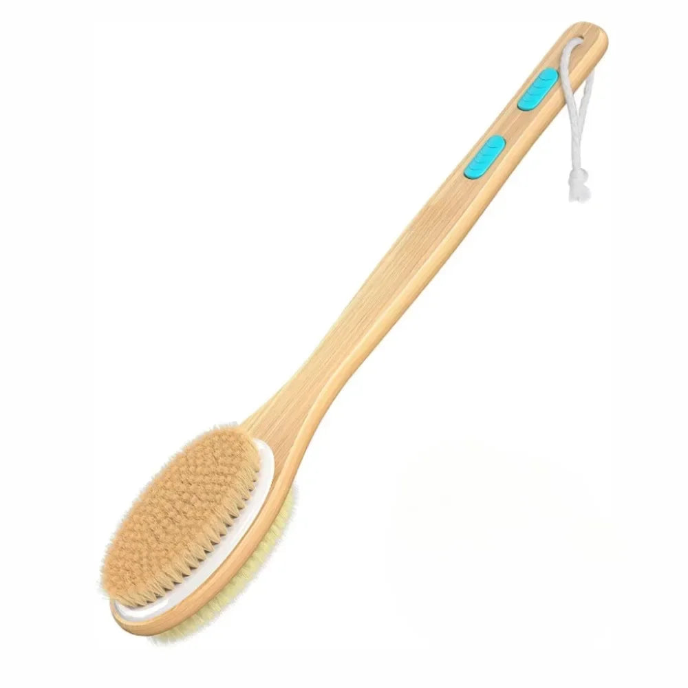 Natural Bristle Back Scrubber Shower Brush Wooden Long Handle Wet Dry Body SPA Brush Skin Exfoliating Body Massage Cleaning Tool