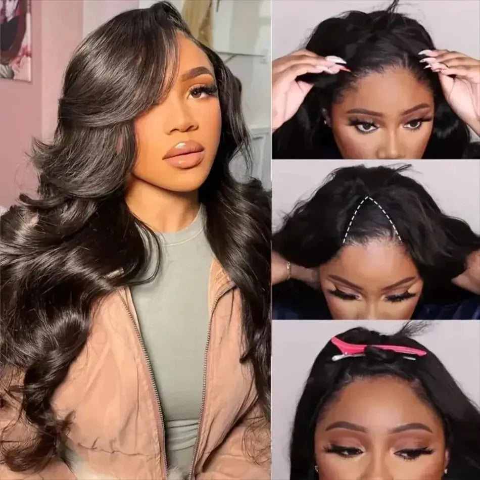 3x1 middle part lace human hair wig with bangs body wave human hair wigs Full Machine Made bob wig with bangs For Women Choice