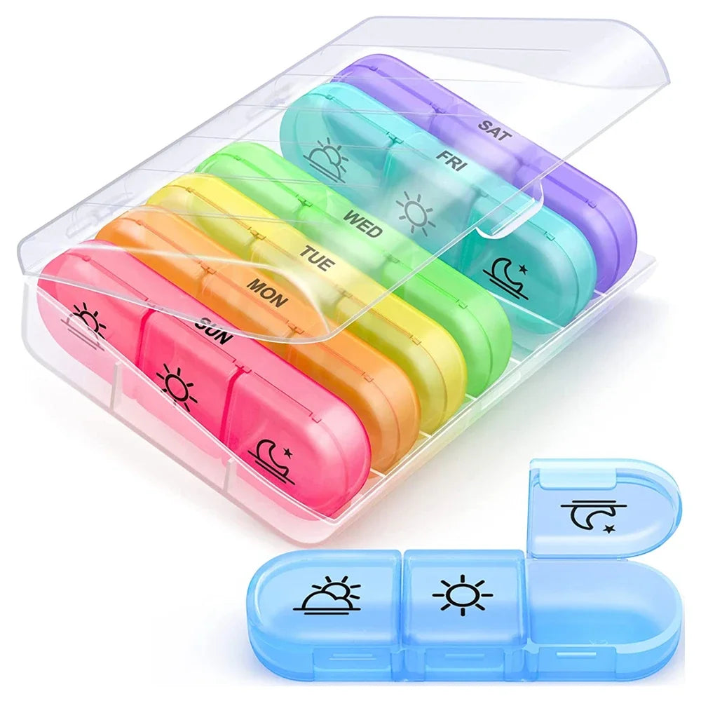 Weekly Pill Organizer 3 Times A Day, Portable Travel Pill Box 7 Day, Pill Case for Vitamins, Medication, Supplements & Fish Oils