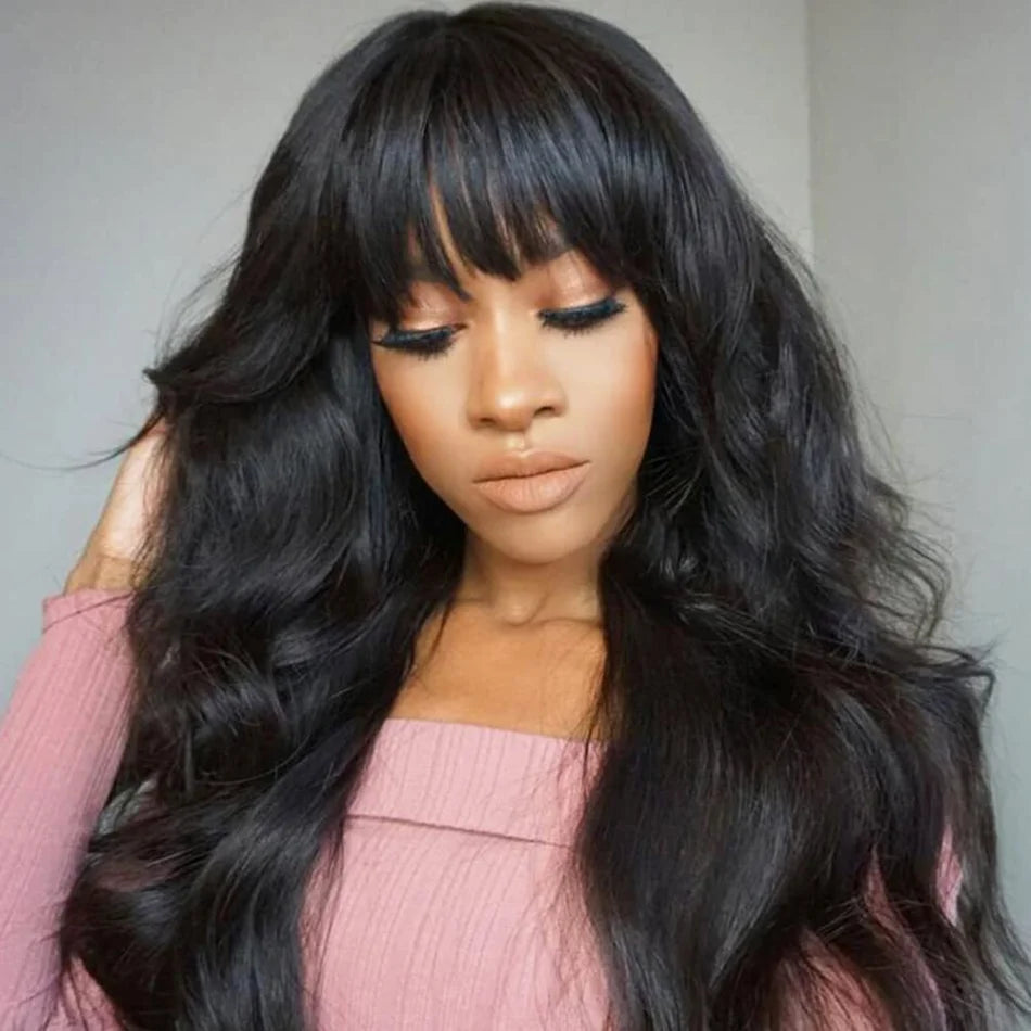 3x1 middle part lace human hair wig with bangs body wave human hair wigs Full Machine Made bob wig with bangs For Women Choice