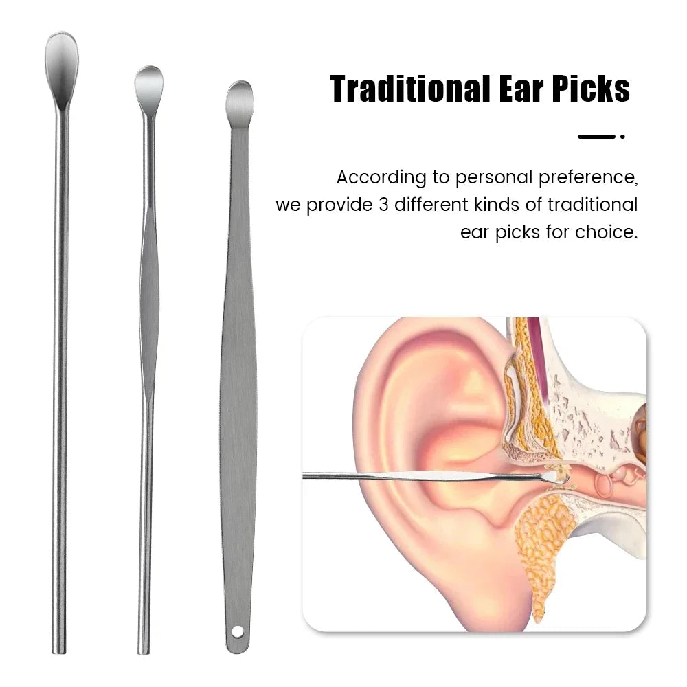 6Pcs/set Ear Cleaner Ear Wax Pickers Stainless Steel Earpick Wax Remover Piercing Kit Earwax Curette Spoon Care Ear Clean Tools