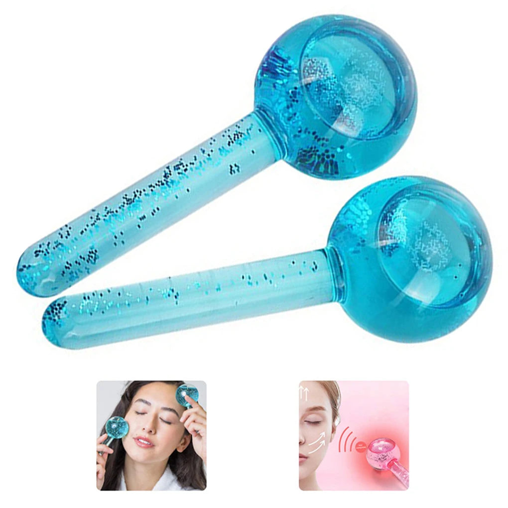 1 Pair Ice Face Roller Massager Household Convenient Facial Rollers Massagers Glass Skin Care Massaging Globes for Personal Care