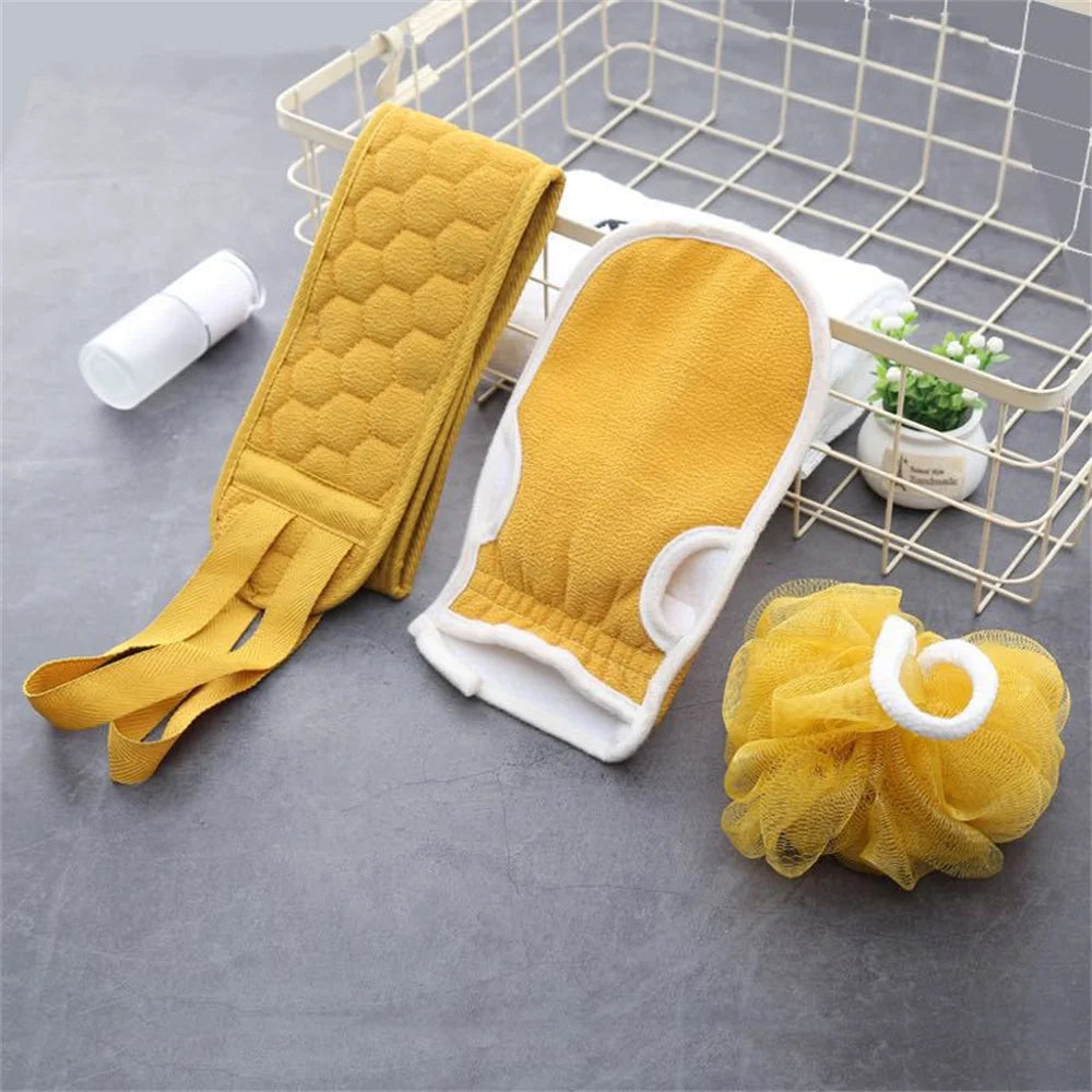 3pcs Body Scrubber Set Bath Glove Shower Brush Exfoliating Scrub Sponge Exfoliator Back Massager Dead Skin Removal Bathing Tools