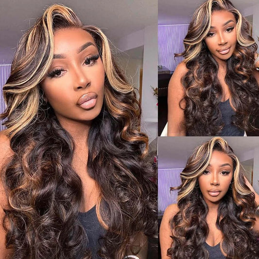 13x6 Highlight Body Wave Lace Front Wig  Human Hair 13x6 HD Transparent Lace Frontal Wig Remy For Black Women 180% Density