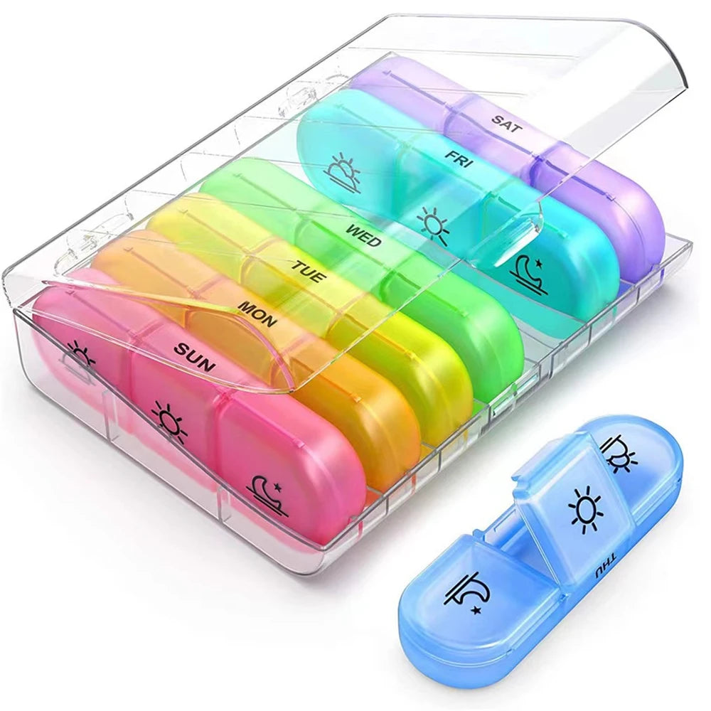 Weekly Pill Organizer 3 Times A Day, Compact Pill Box 7 Day for Managing Your Vitamins, Fish Oils, Supplements and Medications