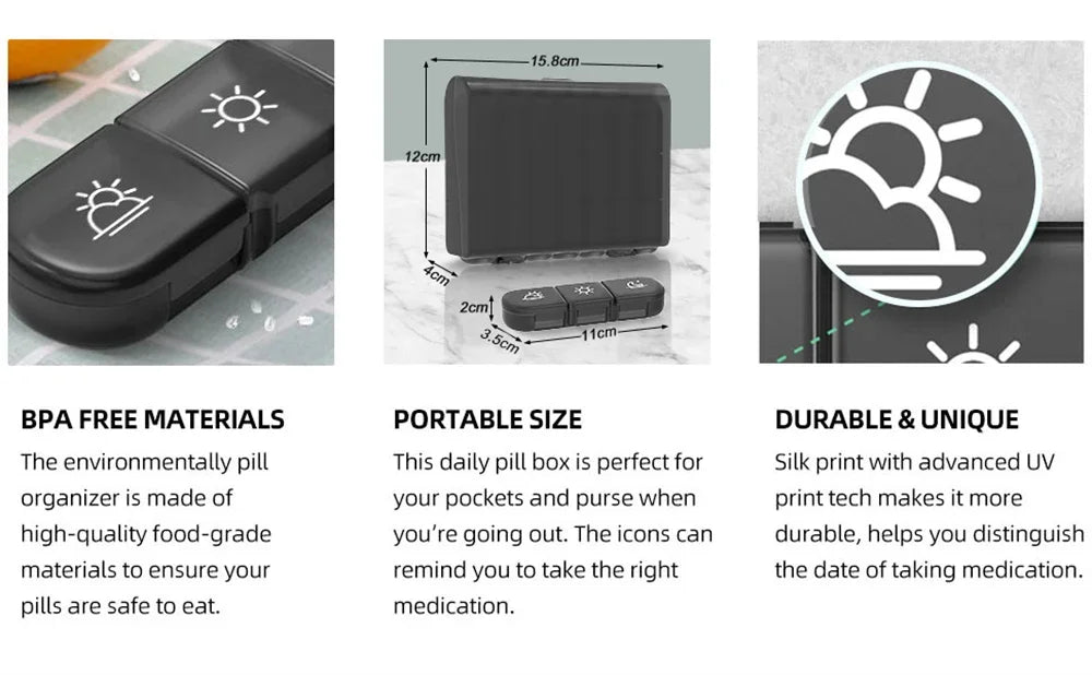 Weekly Pill Organizer 3 Times A Day, Portable Travel Pill Box 7 Day, Pill Case for Vitamins, Medication, Supplements & Fish Oils