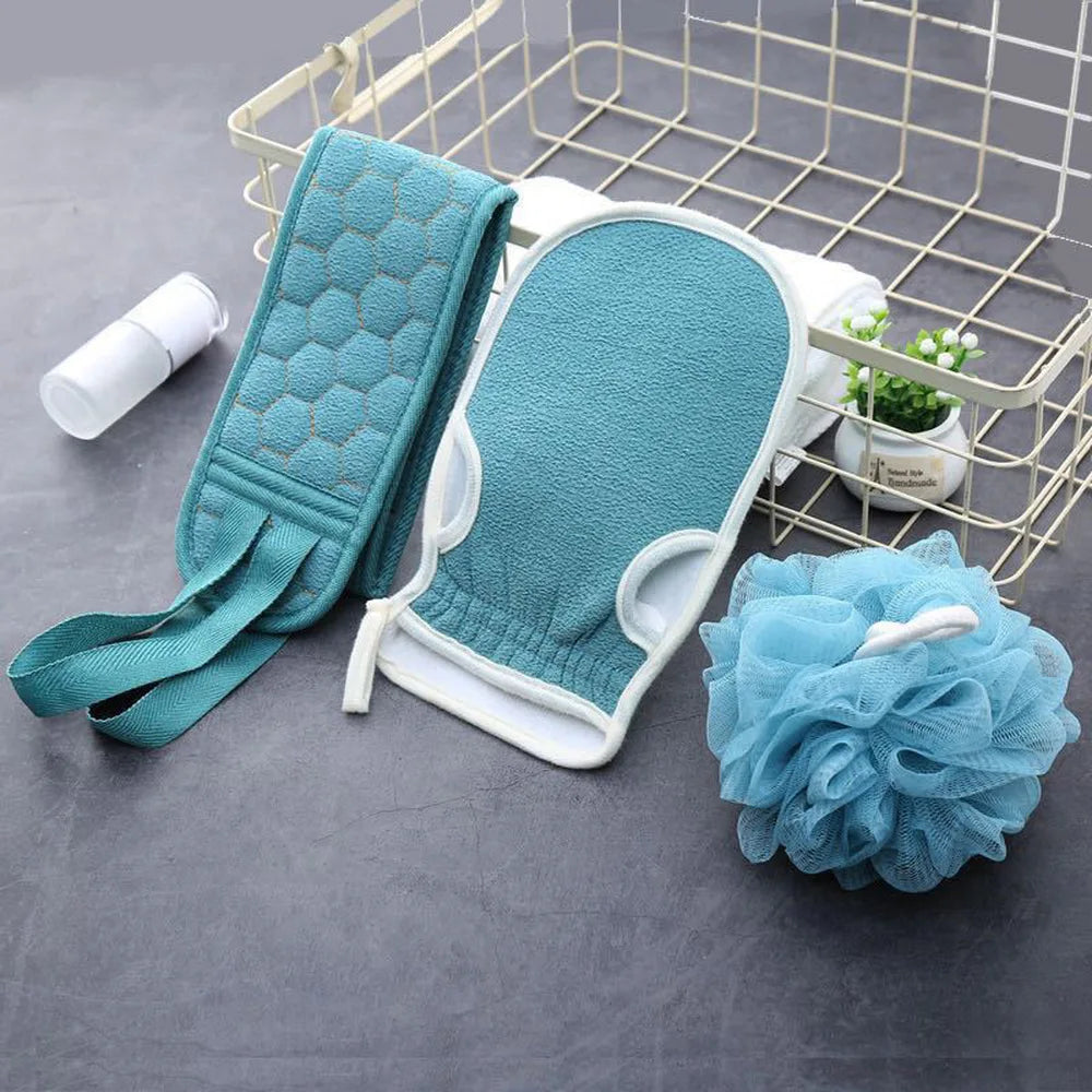 3pcs Body Scrubber Set Bath Glove Shower Brush Exfoliating Scrub Sponge Exfoliator Back Massager Dead Skin Removal Bathing Tools