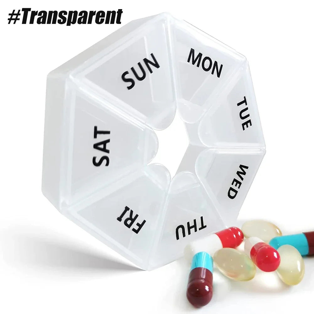 Weekly Pill Organizer, Portable 7-Sided Travel Pill Box Containers, New Edition Holder for Vitamin/ Fish Oil/ Pills/ Supplements