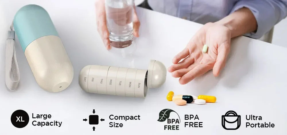 Pill Splitters Cute Weekly Pill Organizer BPA Free Travel Hiking 7 Day Pill Box Case To Hold Pills Vitamins Fish Oil Supplements