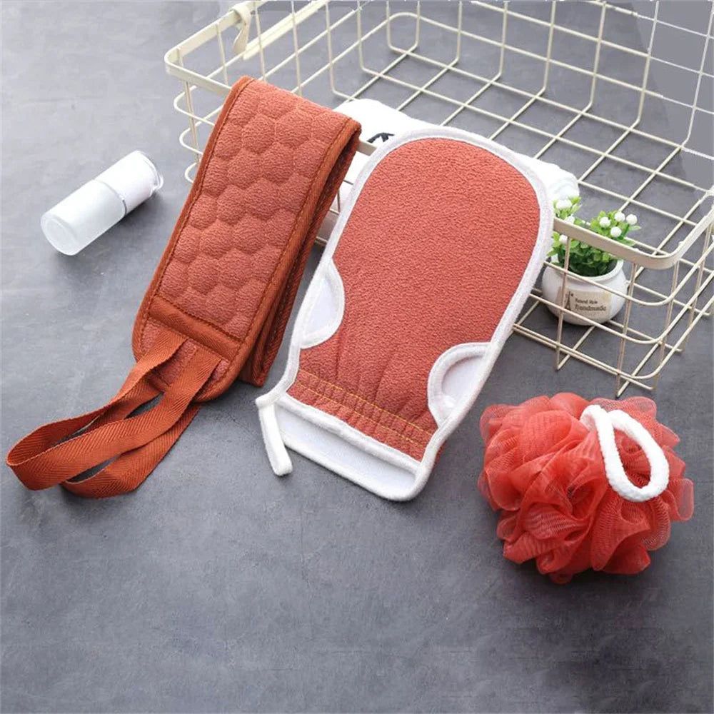 3pcs Body Scrubber Set Bath Glove Shower Brush Exfoliating Scrub Sponge Exfoliator Back Massager Dead Skin Removal Bathing Tools