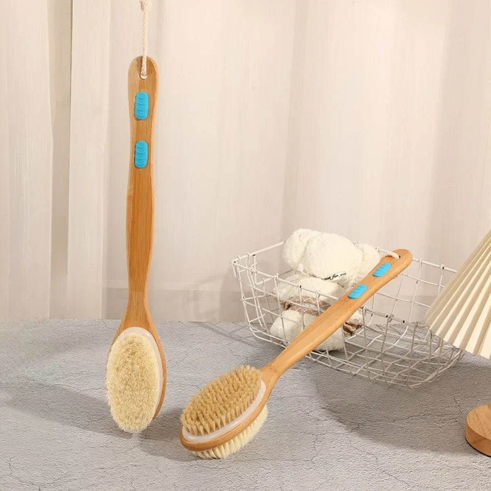 Natural Bristle Back Scrubber Shower Brush Wooden Long Handle Wet Dry Body SPA Brush Skin Exfoliating Body Massage Cleaning Tool