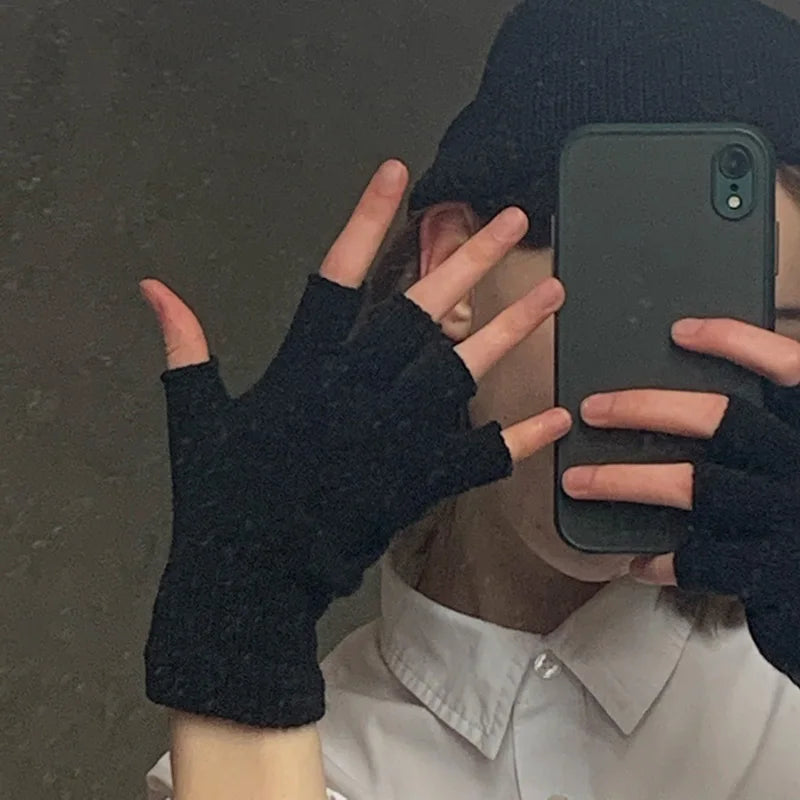 Knitted Stretch Half Finger Fingerless Gloves Men And Women 1Pair Winter Outdoor Sport Cycling Wrist Warm Working Gloves Unisex